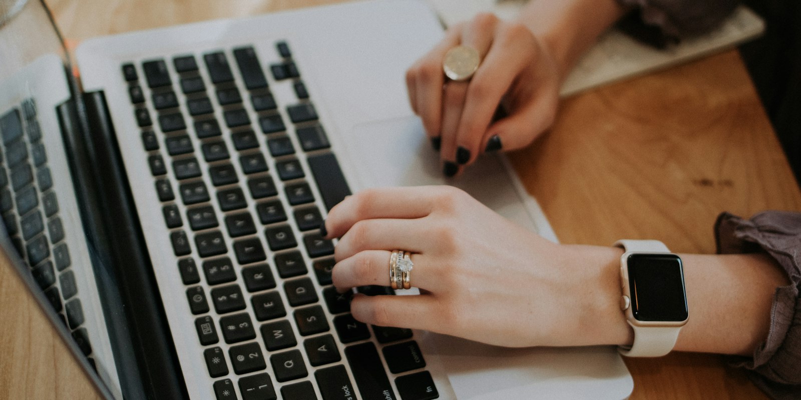 Person using a laptop at home