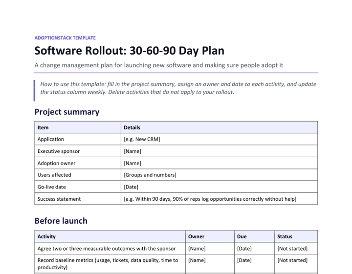 Preview of the 30-60-90 day rollout plan